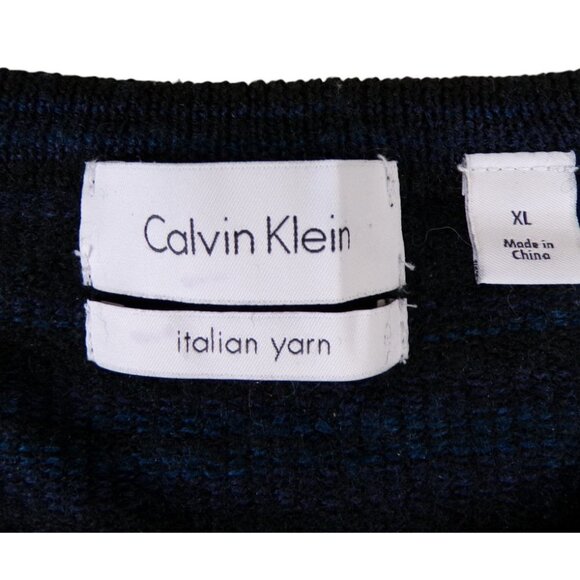 Calvin Klein Black/Blue Stripe Wool Blend Italian Yarn Sweater Size XL #51 - Picture 7 of 11